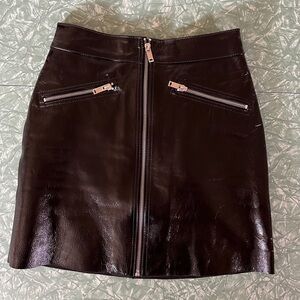 Black Vinyl Leather Skirt with Zipper Details